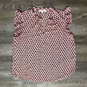 LOFT Pink with Blue/ Yellow Flower Ruffled Cap Sleeve Blouse
